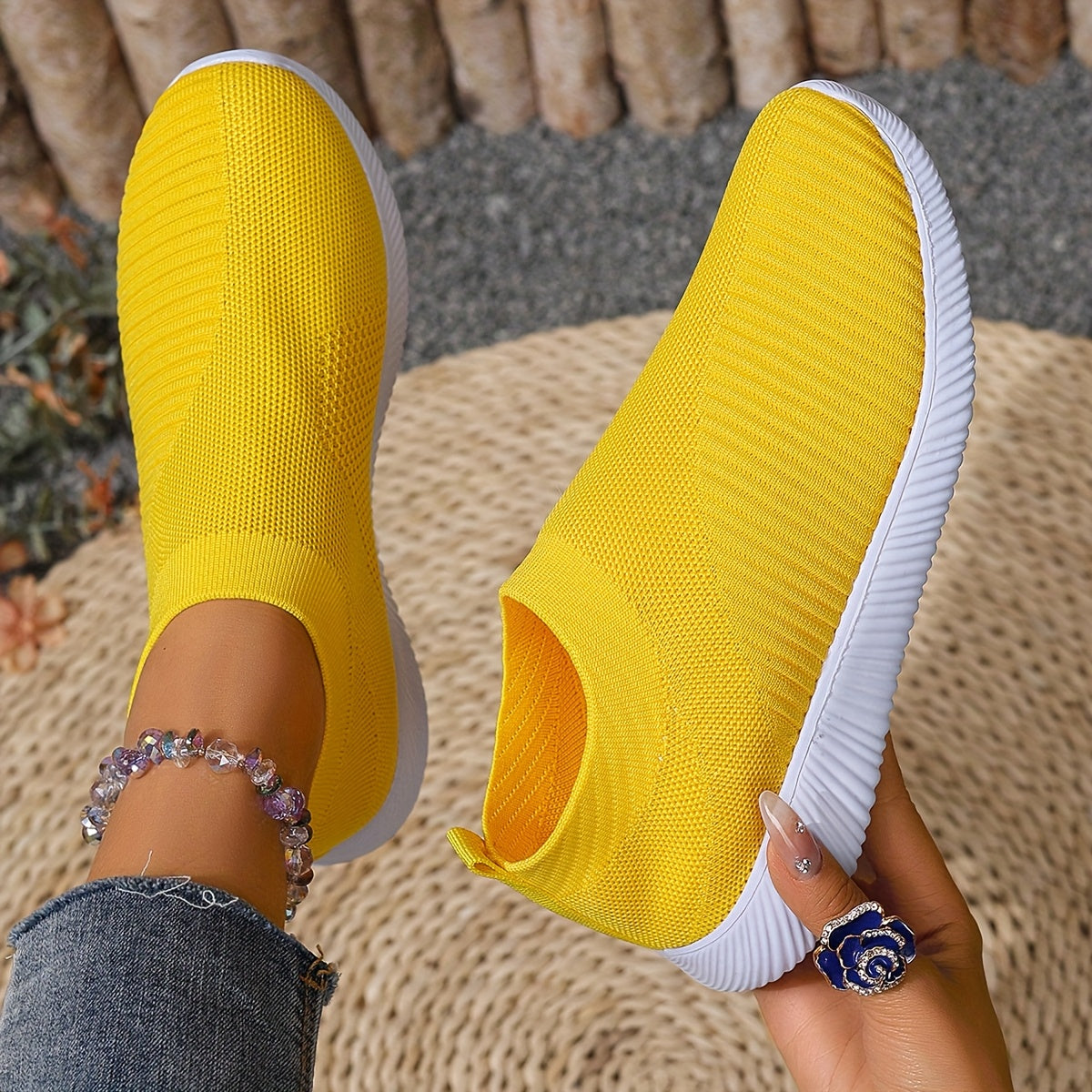 Women's Slip-On Casual Sneakers Breathable Fabric Lightweight EVA Shoes