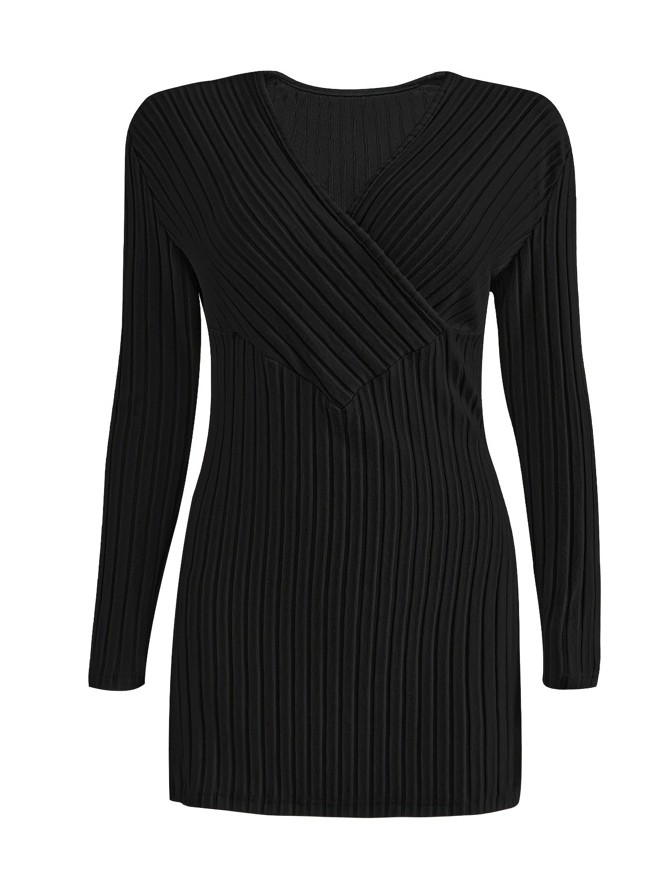 Plus Size Ribbed Knit V-Neck Sweater with Side Split Hem All-Season