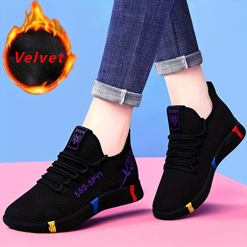 Women's Breathable Black Sneakers with Colorful Accents Low-Top Casual Athletic Shoes