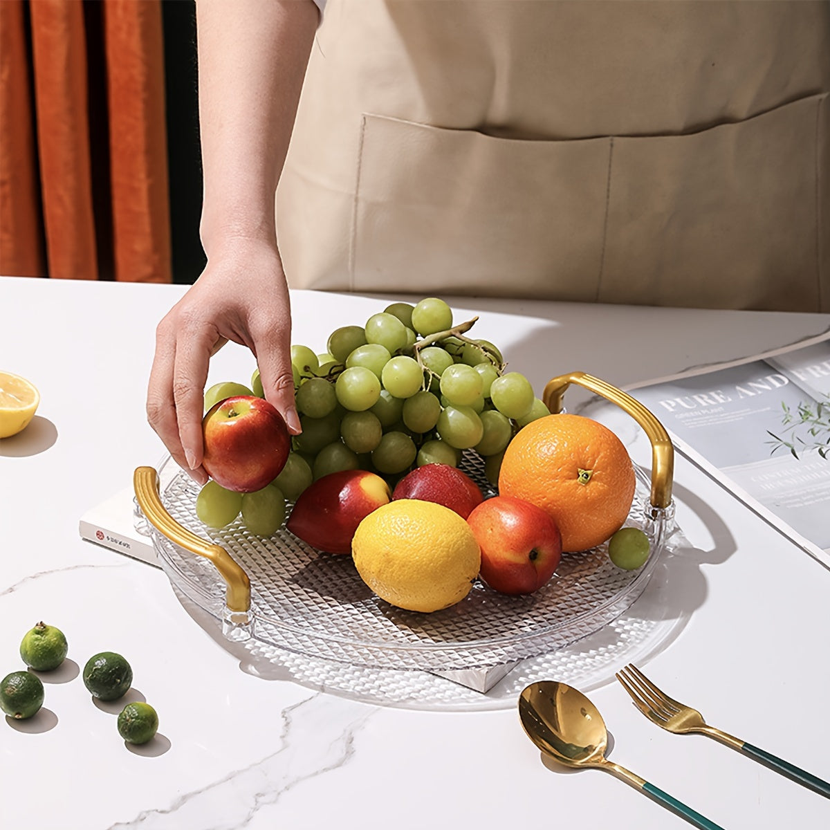 Coffee Table with Fruit Basket Cover Tray for Living Room Snacks and Candy