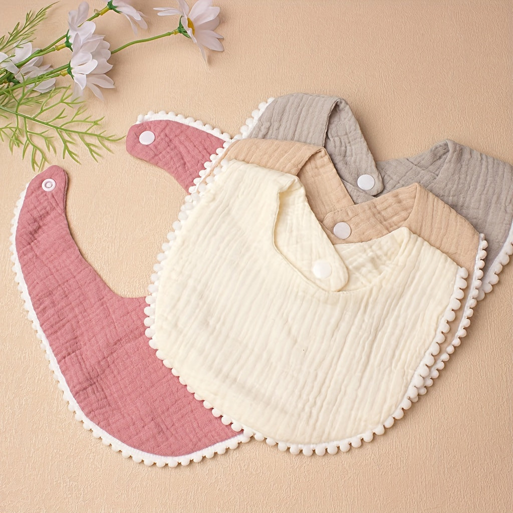 Baby Drool Towels Set of 4 Solid Color Gauze Lace Baby Bibs for Girls and Boys