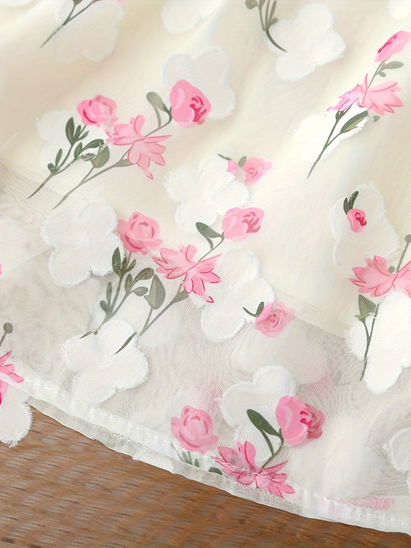 Girls Summer 3D Flower Princess Dress with Puff Sleeves and Bowknot for Birthday