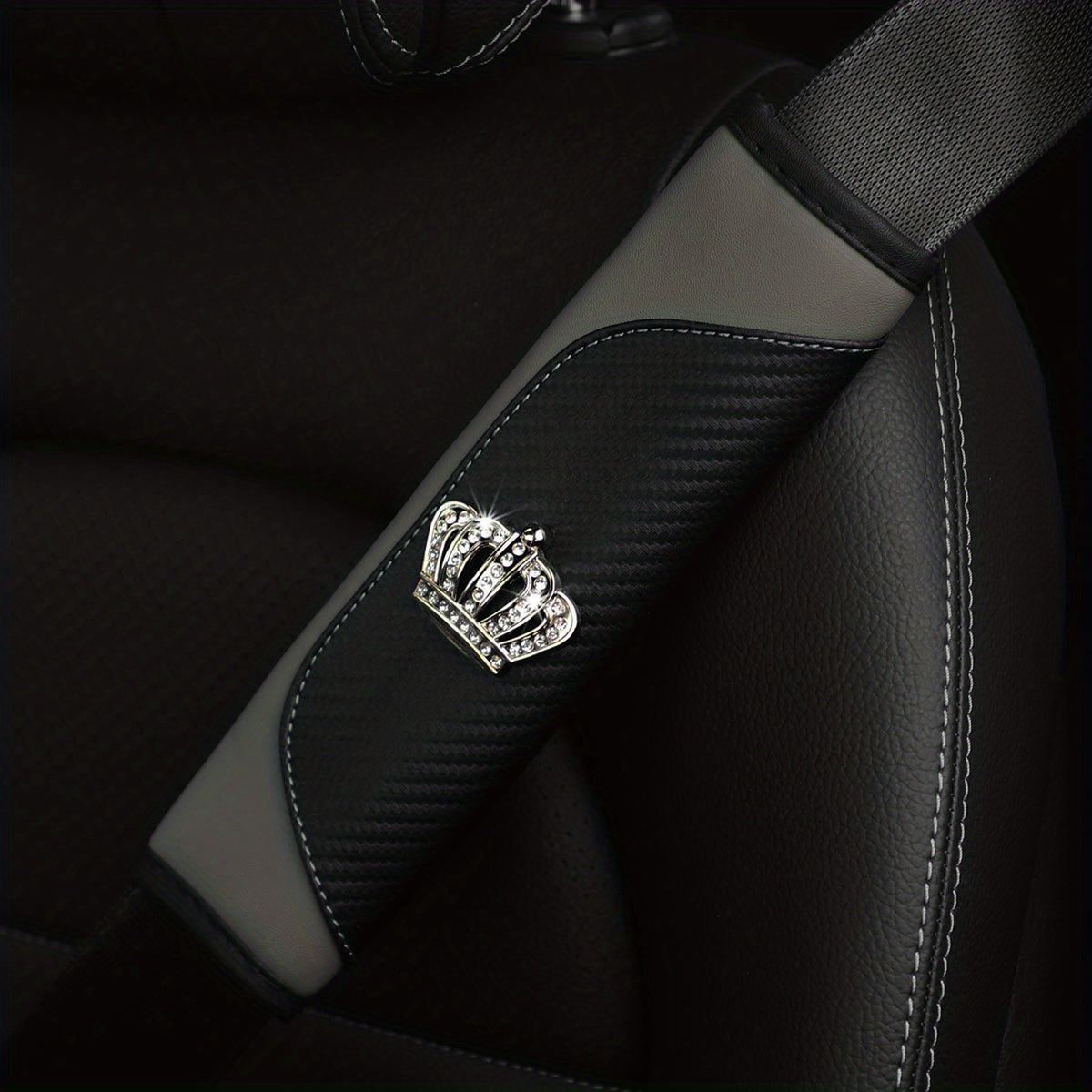 Universal Car Seat Belt Shoulder Pad Premium PU Leather Carbon Fiber Diamond Style
