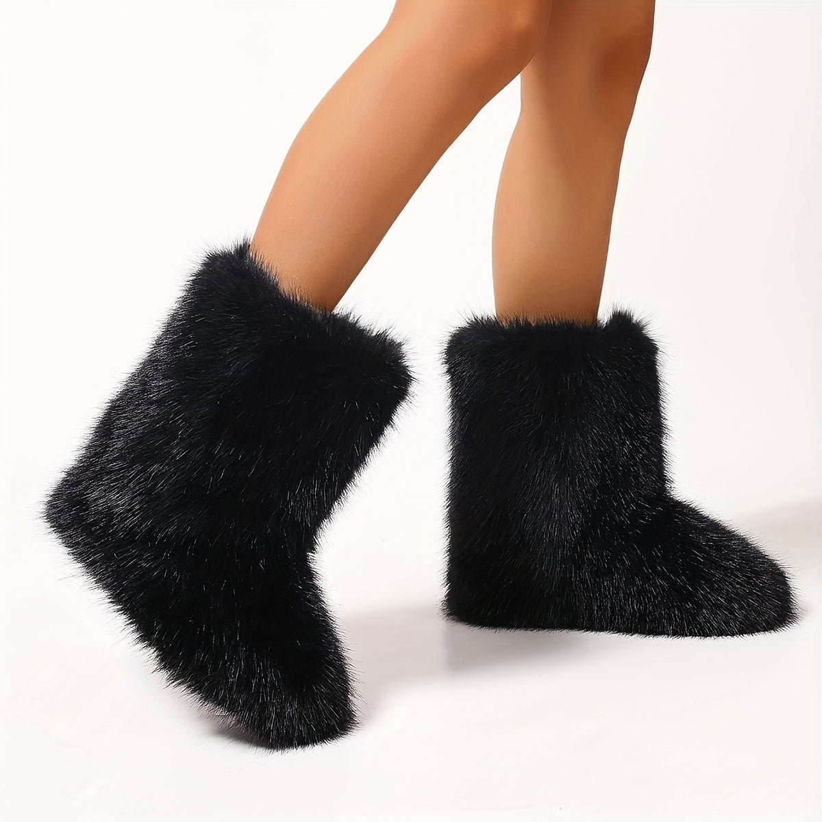 Women Faux Fur Mountain Boots Winter Mid-Calf Tall Booties