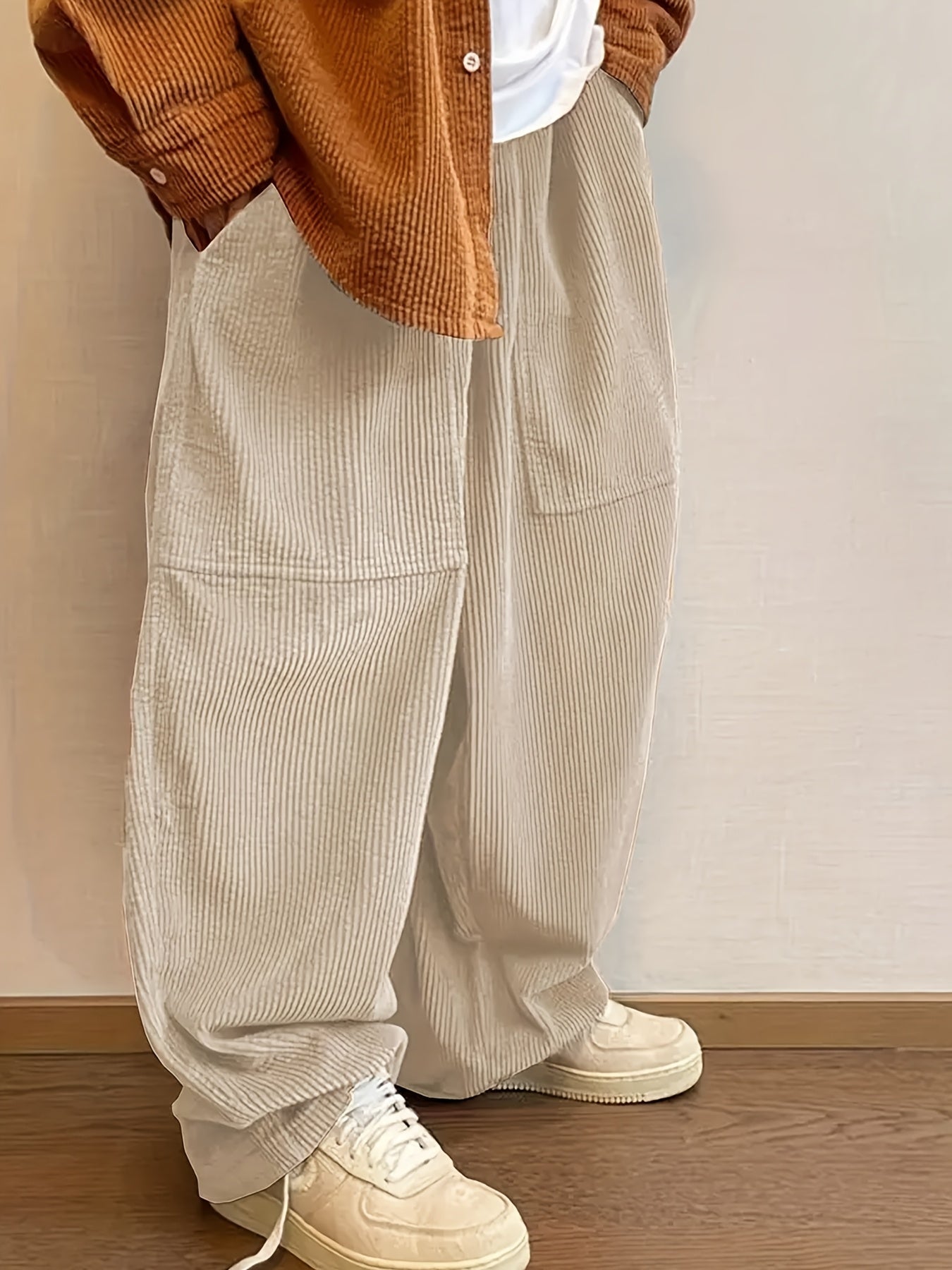 Men's Plus Size Casual Corduroy Pants Loose Fit Warm Solid Color for Fall Winter Outings