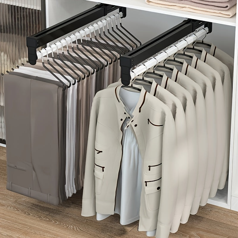 Adjustable Pull-Out Clothing Storage Rack with Metal Rod for Wardrobe Organization