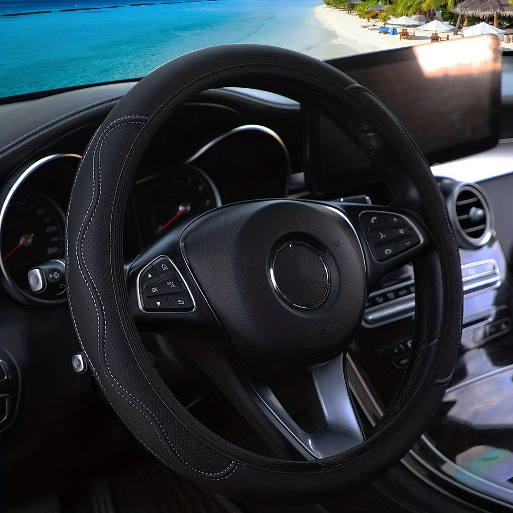 Car Steering Wheel Cover PU Leather 37-38cm, Pressure Hole, All Seasons