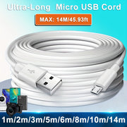 Cable de carga Micro USB de 30W, de 1 a 14 m, con cable redondo de PVC, transferencia de datos de alta velocidad y carga, compatible con teléfonos Android, cámaras, bancos de energía y dash cams