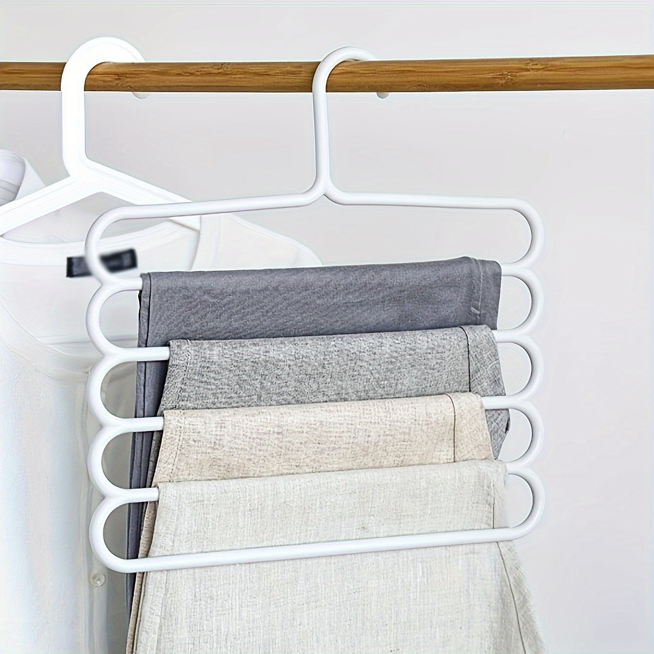 Multi-Functional White Plastic 5-Tier Clothes Hanger for Pants Skirts and Scarves