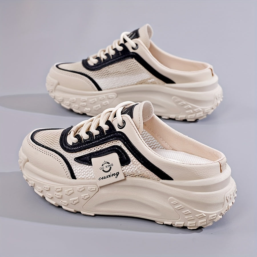 Women's Mesh Casual Sneakers Low-Top Lace-Up Walking Shoes Khaki