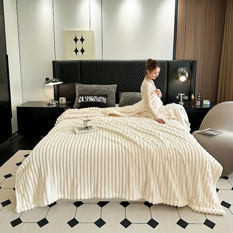 Faux Mink Plush Blanket Soft Cozy Warm for Bedroom Dorm Hotel Stylish Striped