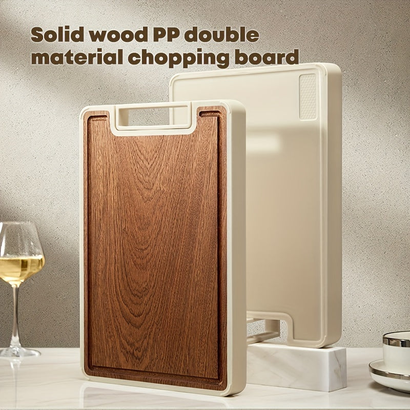 Dual-Sided Wood and PP Cutting Board with Stand and Large Handle Kitchen Tool