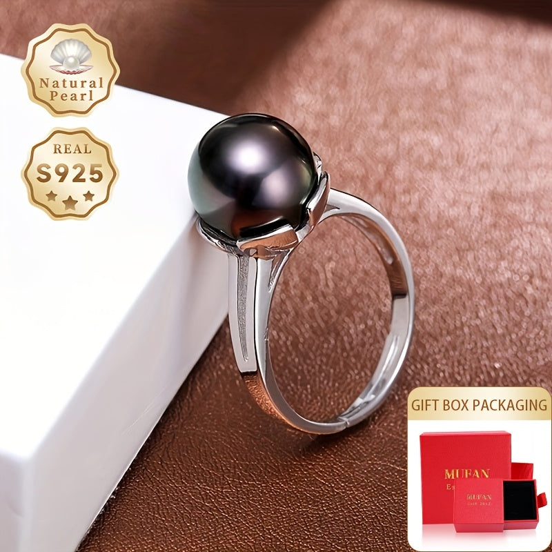 Women's Pearl Ring 10-11mm Black Tahitian Silver Open Jewelry
