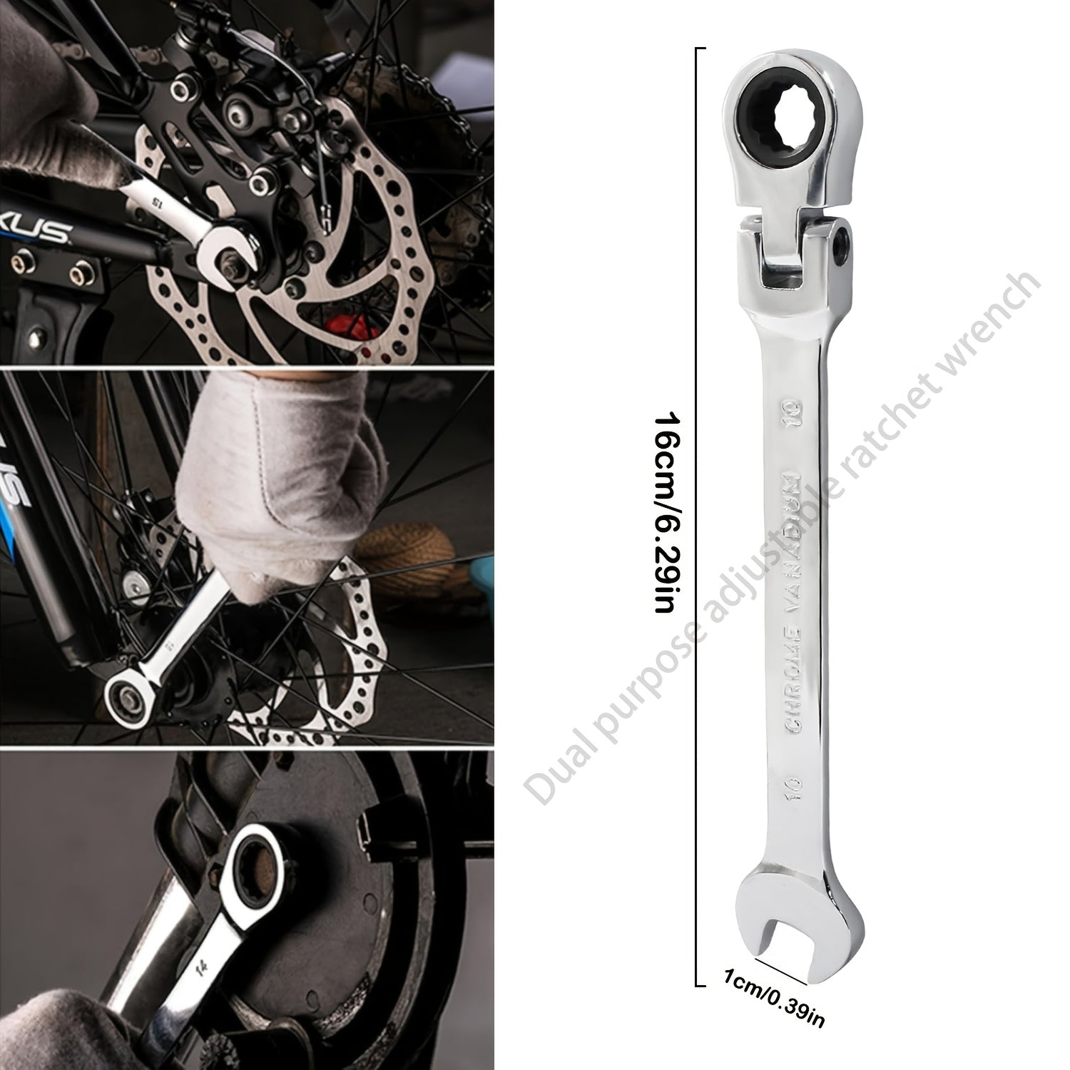 10mm Chrome Vanadium Steel Ratchet Wrench Adjustable Torque Movable Head Vehicle Maintenance