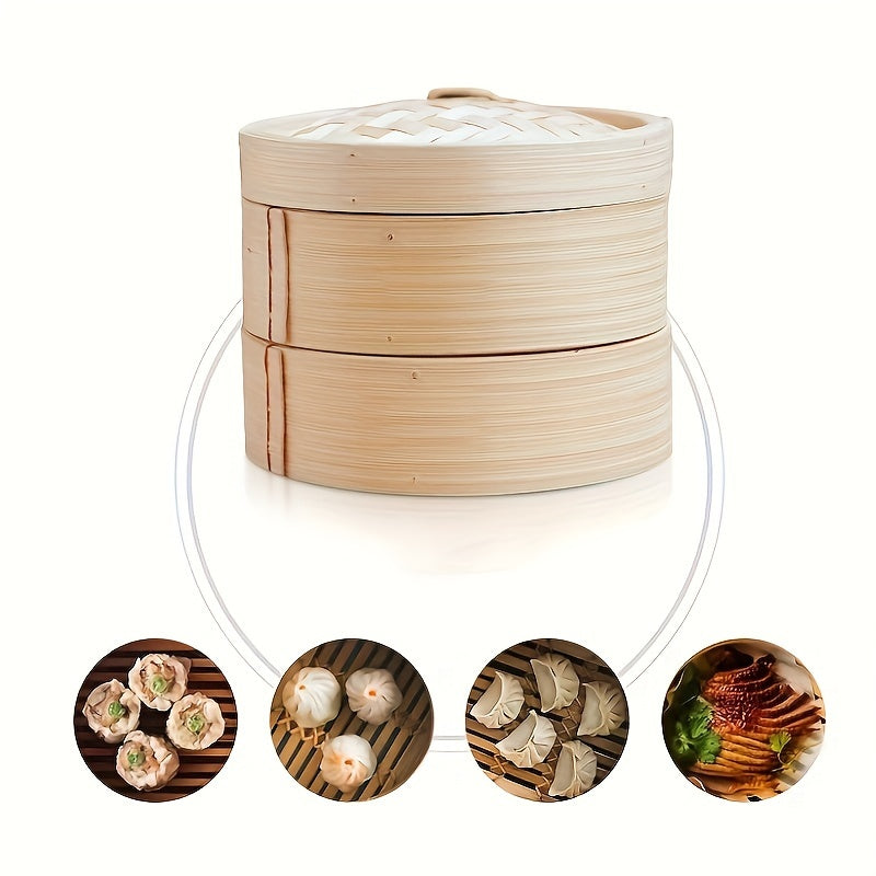 Three-Piece Bamboo Steamer Set 20cm for Dumplings Fish Meat Bread Kitchen Steamer