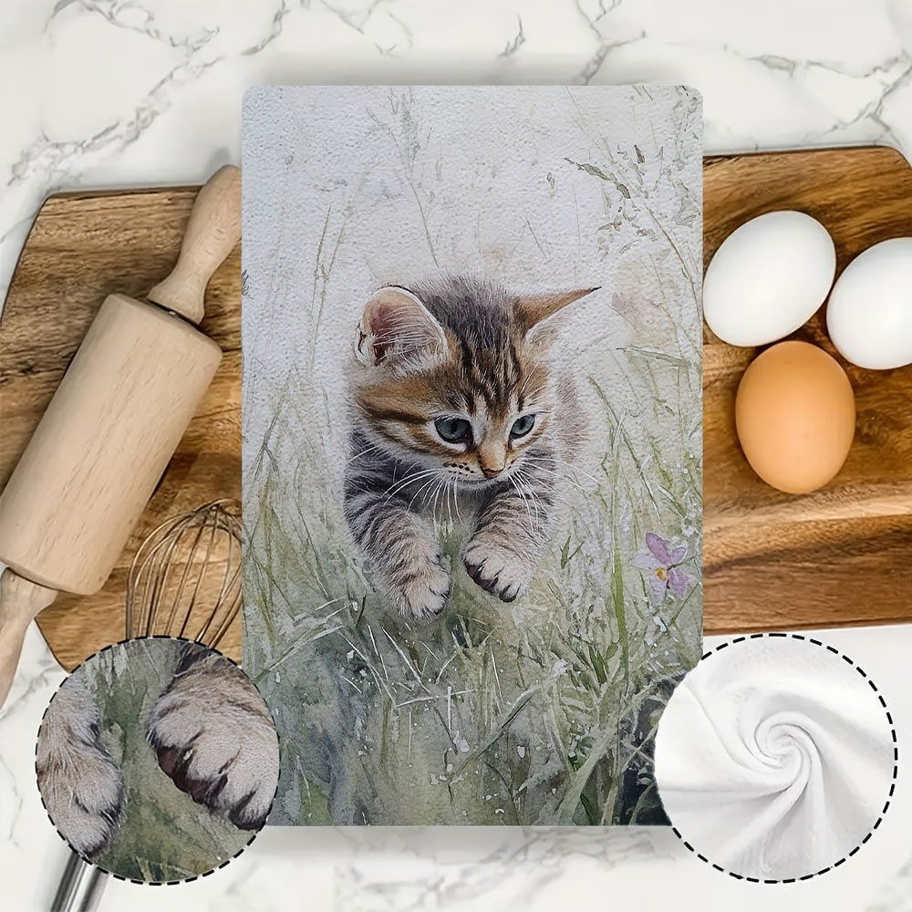 Kitten and Grass Kitchen Towels, Ultra Soft, Highly Absorbent, 16x24 Inches