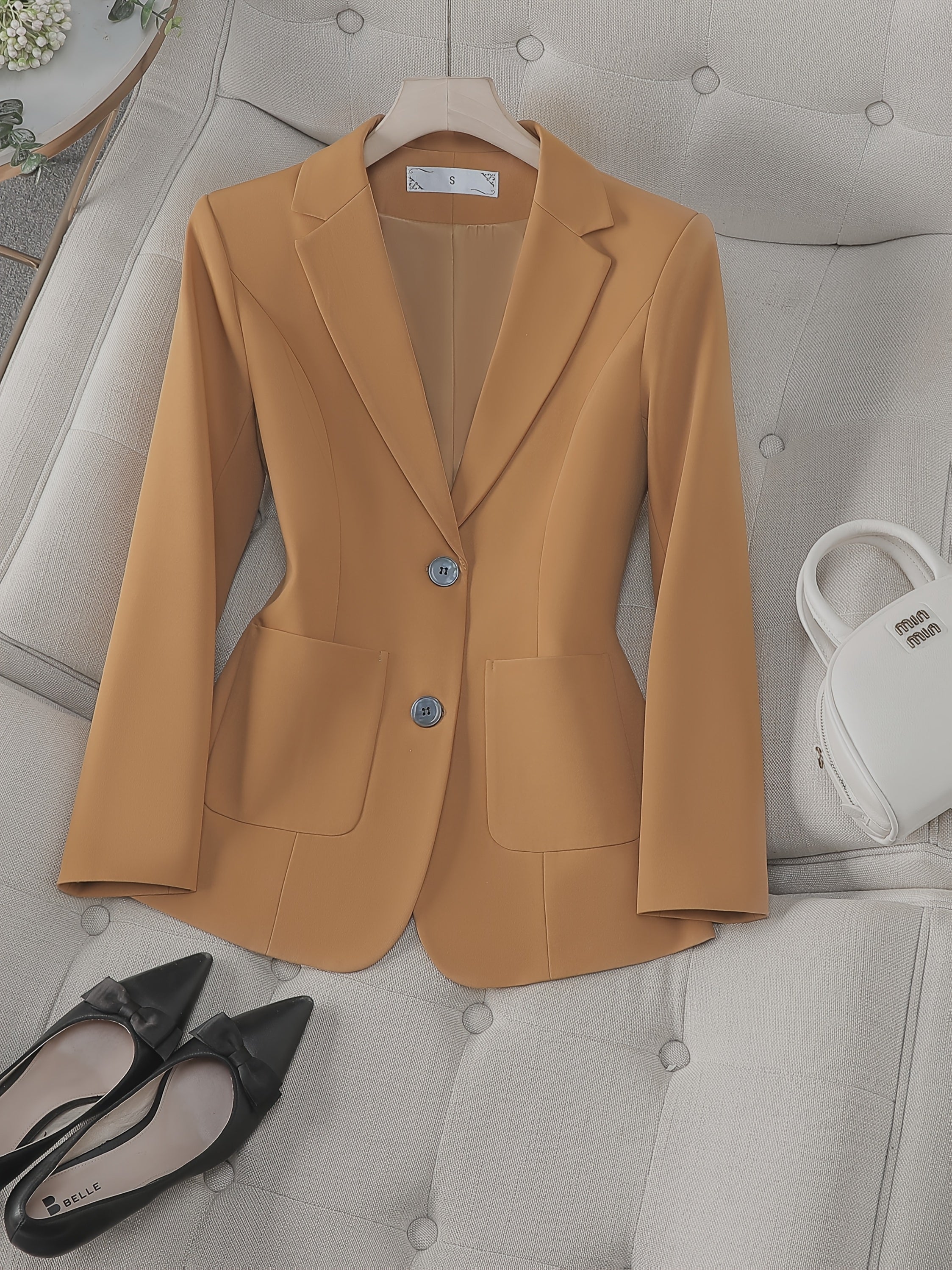 Women's Double Pocket Blazer Polyester Spandex Solid Office Wear Spring Fall