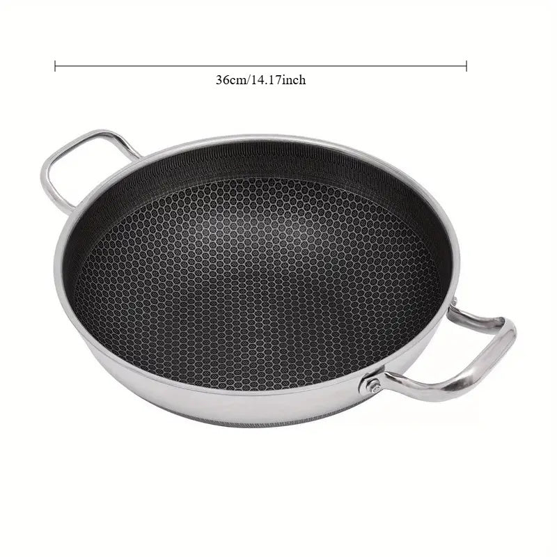 Stainless Steel Wok Pan 32/34/36cm Non-Stick Induction Gas Safe Honeycomb Design