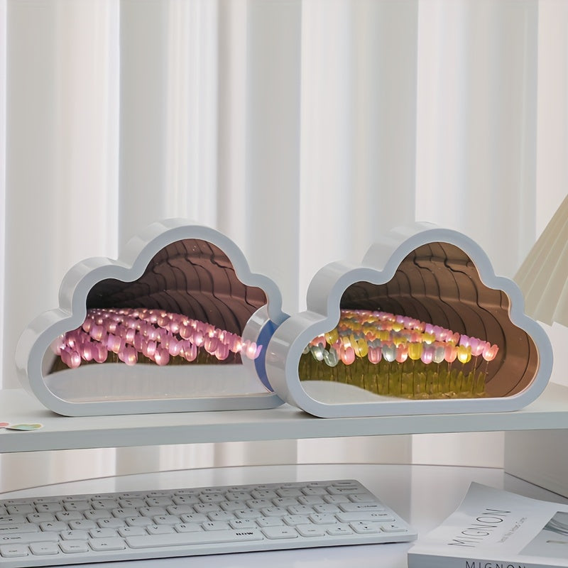 Tulip Cloud LED Night Light with Mirror Sea Effect for Bedroom Decor