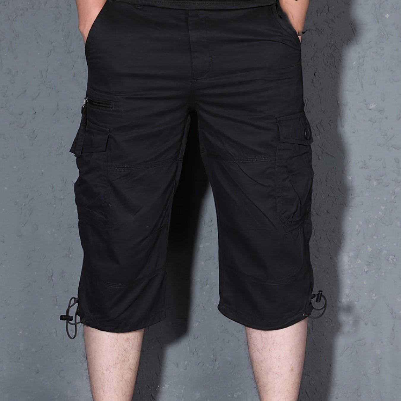 Men's Cotton Cargo Shorts with Pockets, 3/4 Length, Casual Summer Wear