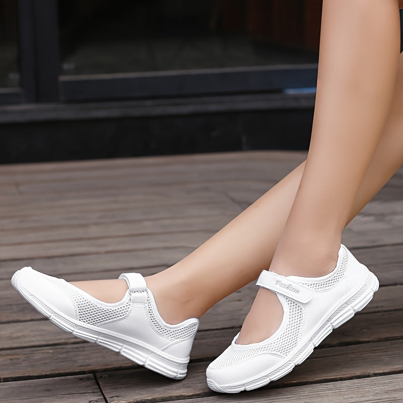 Women's Mesh Sneakers Casual Breathable Walking Shoes with Ankle Strap