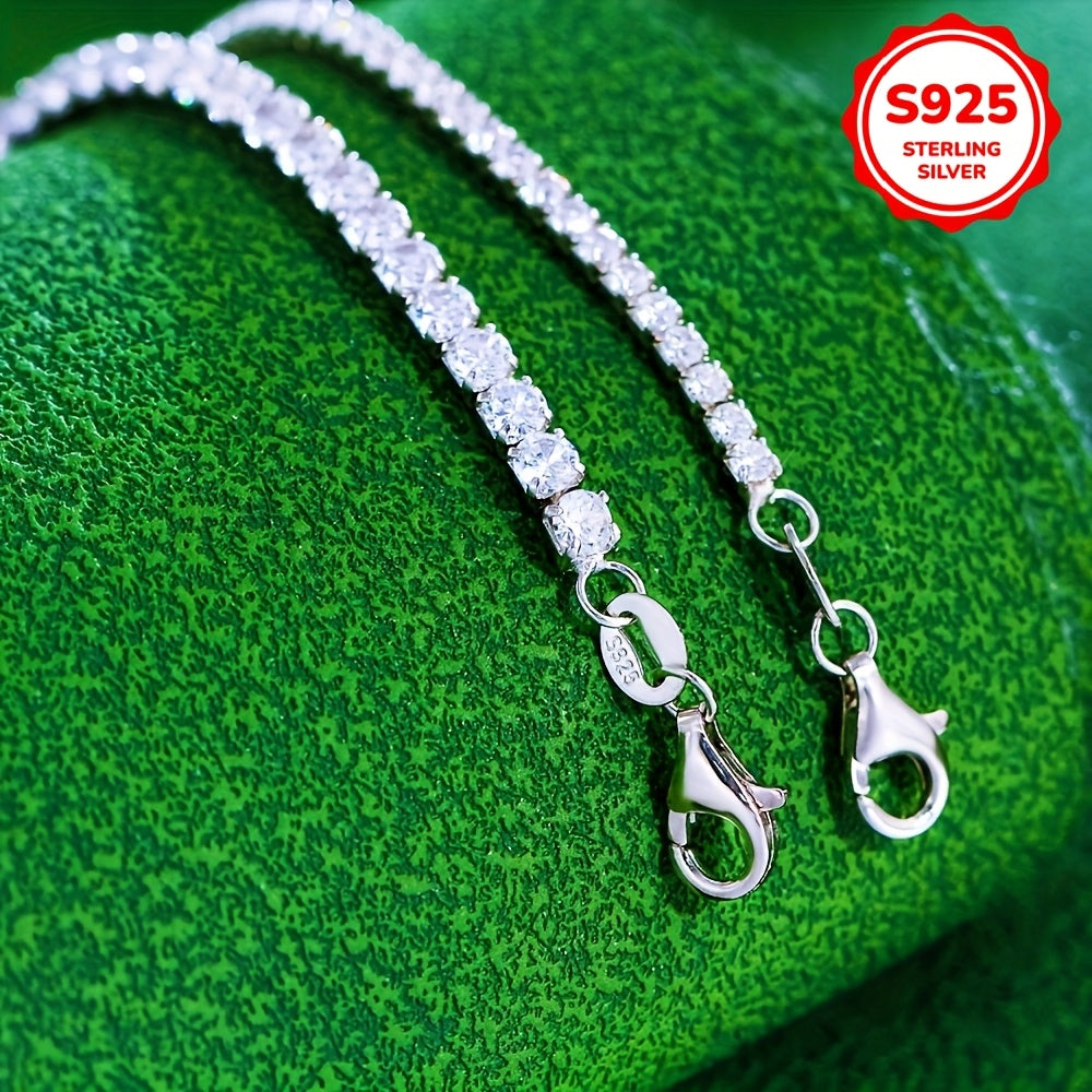 Sterling Silver Tennis Chain Bracelet with Cubic Zirconia Adjustable 2MM 3MM Hypoallergenic Jewelry for Women
