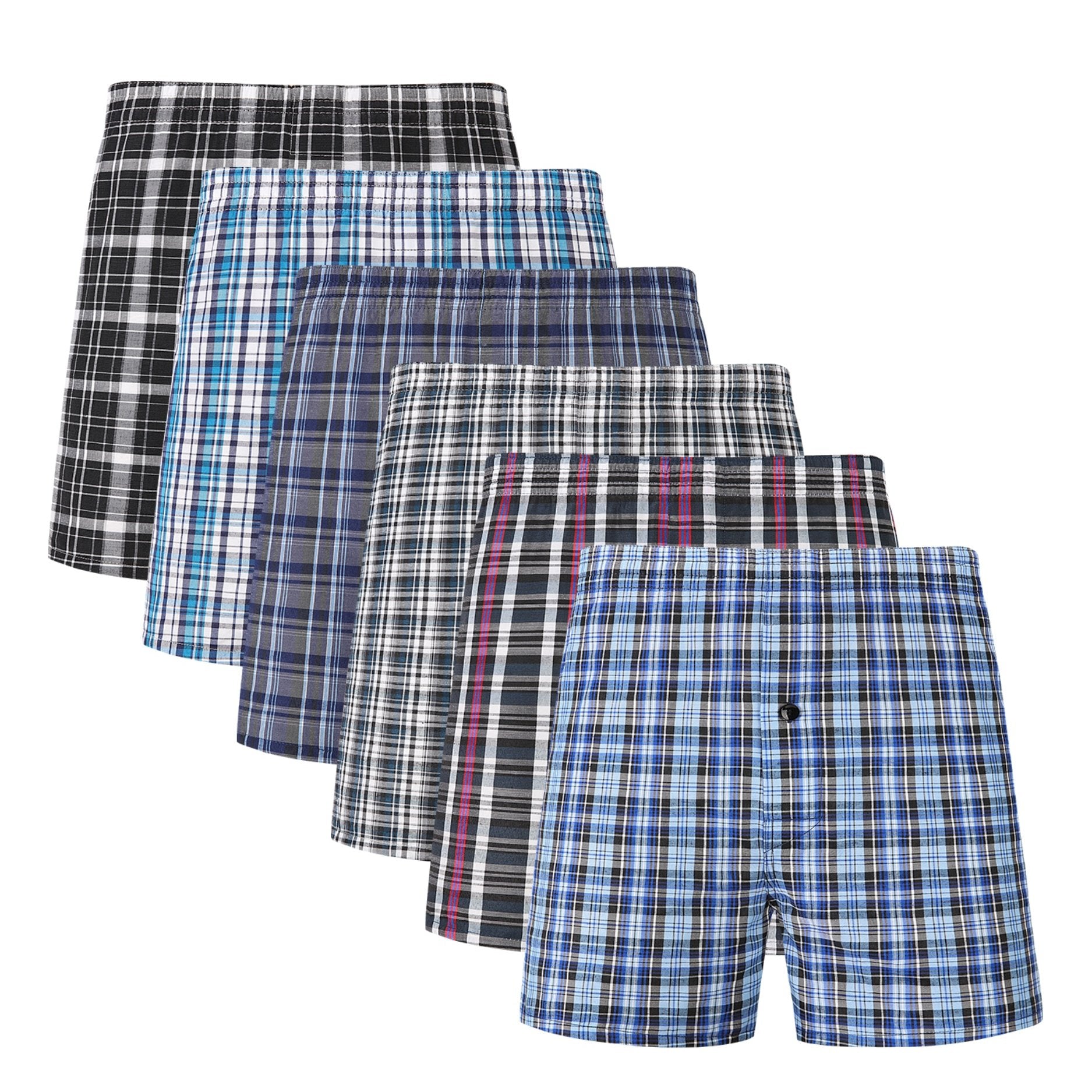 Men's Woven Boxer Shorts 6-10 Pack Cotton Blend Stripes Elastic Waistband