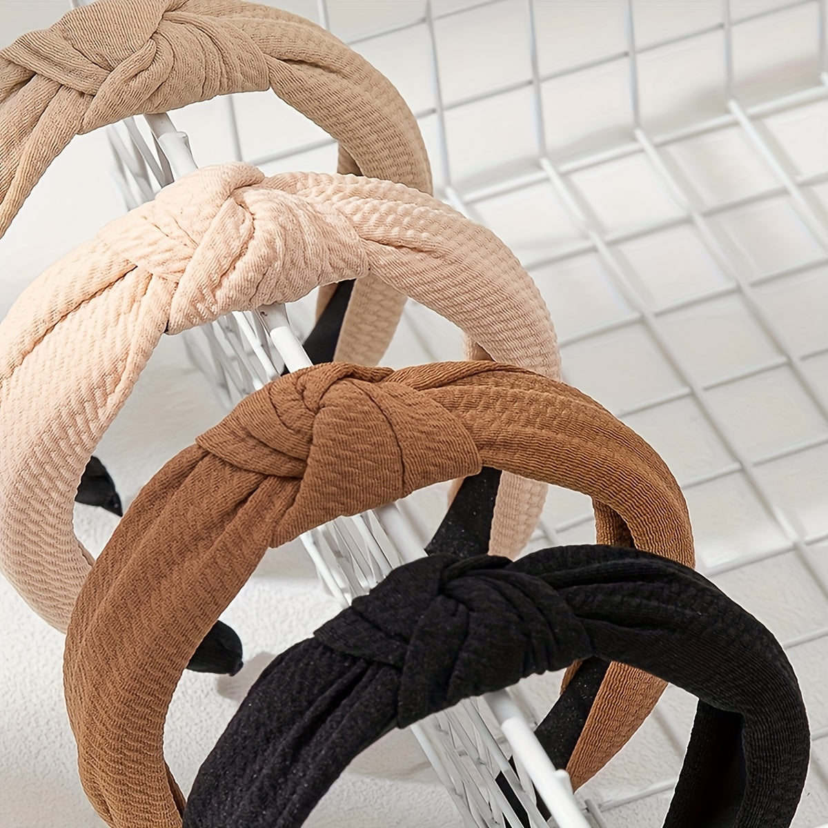 Set of 4 Solid Color Fabric Knotted Headbands for Women Wide Brim Hair Accessories