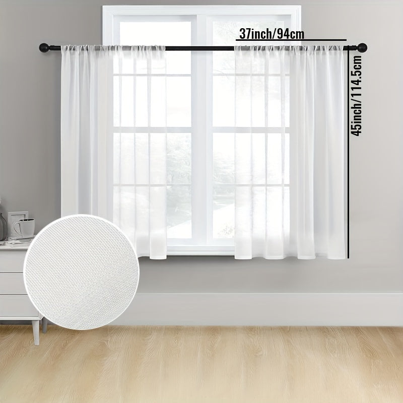 Juego de 2 cortinas de cocina semi-translúcidas con textura de lino blancas para cafetería, sala de estar y dormitorio