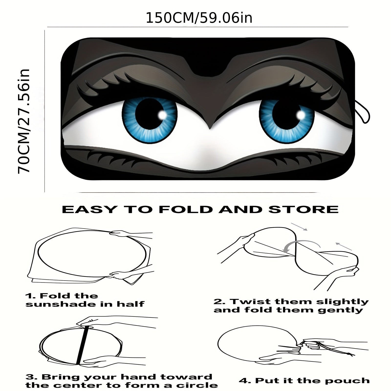 Kichkina multfilm katta ko'zlar quyosh nurlari uchun SUV va sedanga mos keladigan, roll-up polyester old oynani himoyalovchi quyosh nurlari uchun qopqoq