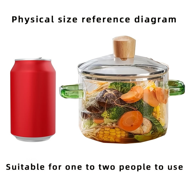 Изолированная стеклянная кастрюля для супов и салатов с двумя деревянными ручками - Идеально подходит для домашней кухни и ресторанного использования