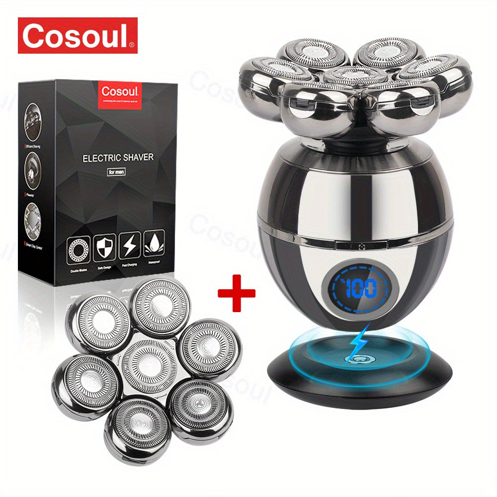 Electric shaver for bald men with 7 attachments 5-in-1 nose hair trimmer facial cleaner