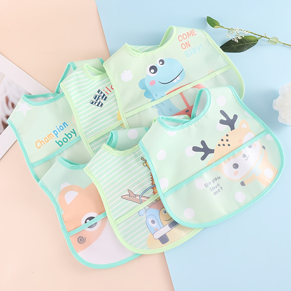 Baby Bib Set Waterproof Sleeveless Back-Wear for Kids and Infants 3 or 5 Pieces