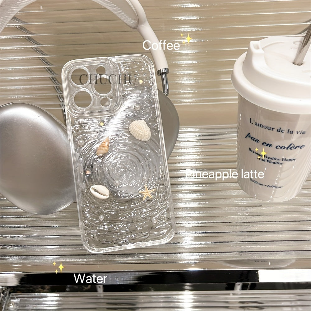 Clear Silicone Phone Case for iPhone Seashell Starfish Conch Pearl Design