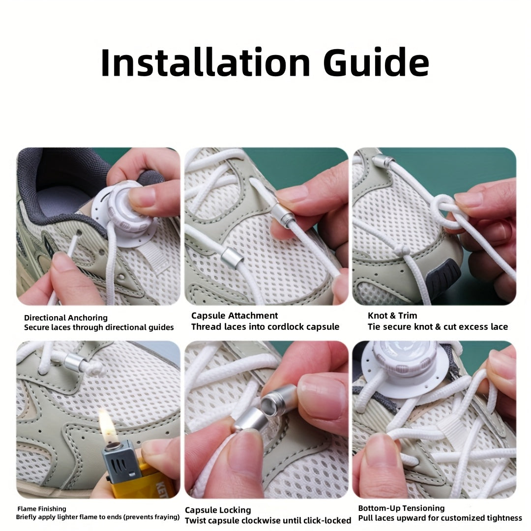 Unisex No-Tie Shoelace Locks Rotating Buckles for Sports Outdoor Shoes