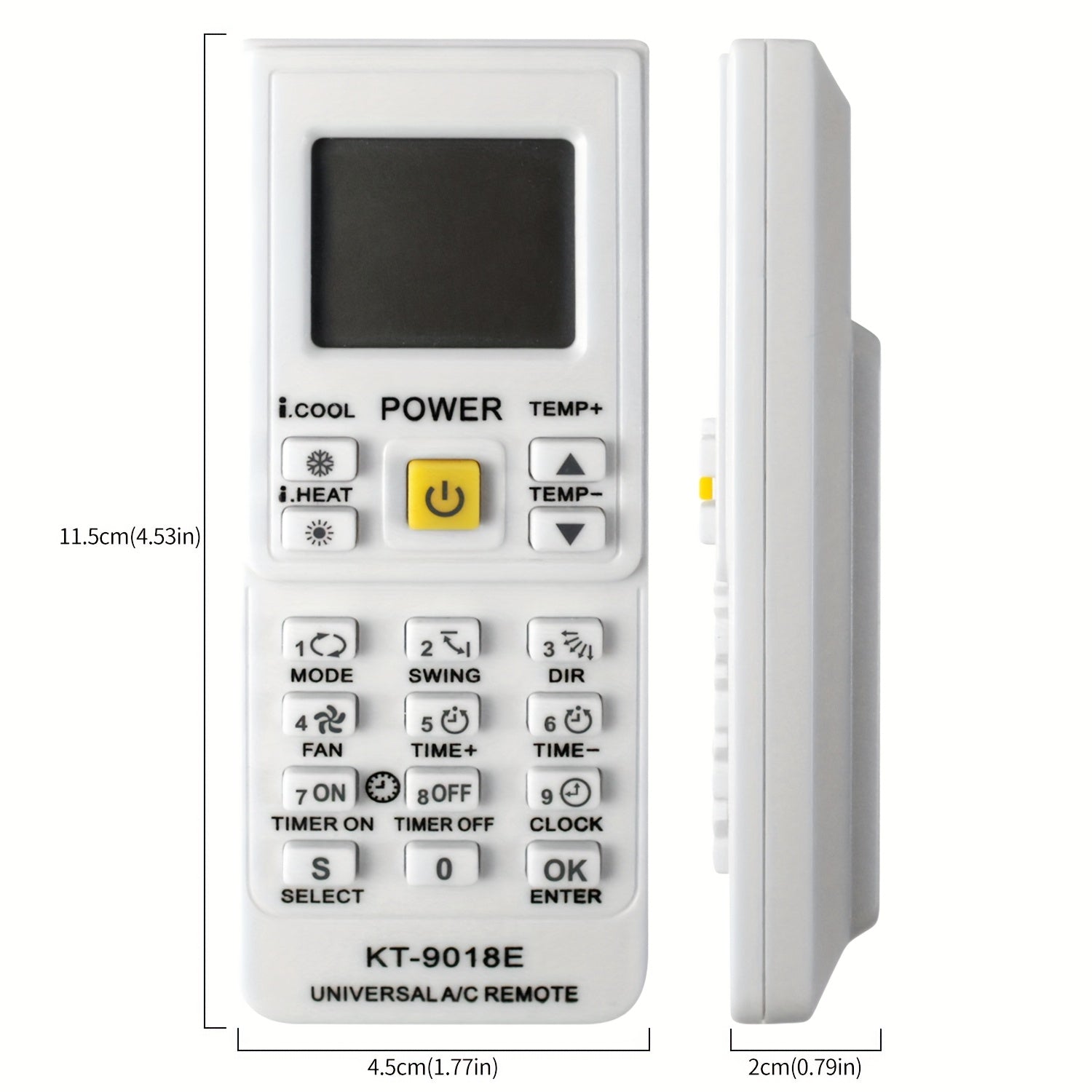 NOVAGLORY KT-9018E - bu Daikin, MITSUBISHI, Hitachi, Sanyo va Midea kabi turli brendlar uchun 5000-in-1 almashtirish mosligi bilan ko'p funksiyali konditsioner pultidir. U