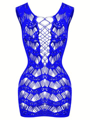 Women’s Sexy Lingerie Short Dress with Ripped Straps and Hollow Out Design