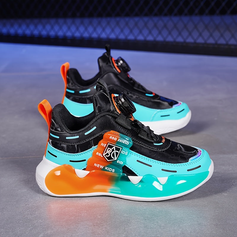 Girls Casual Platform Sneakers with Rotating Button Shock-Absorbing Running Basketball Shoes