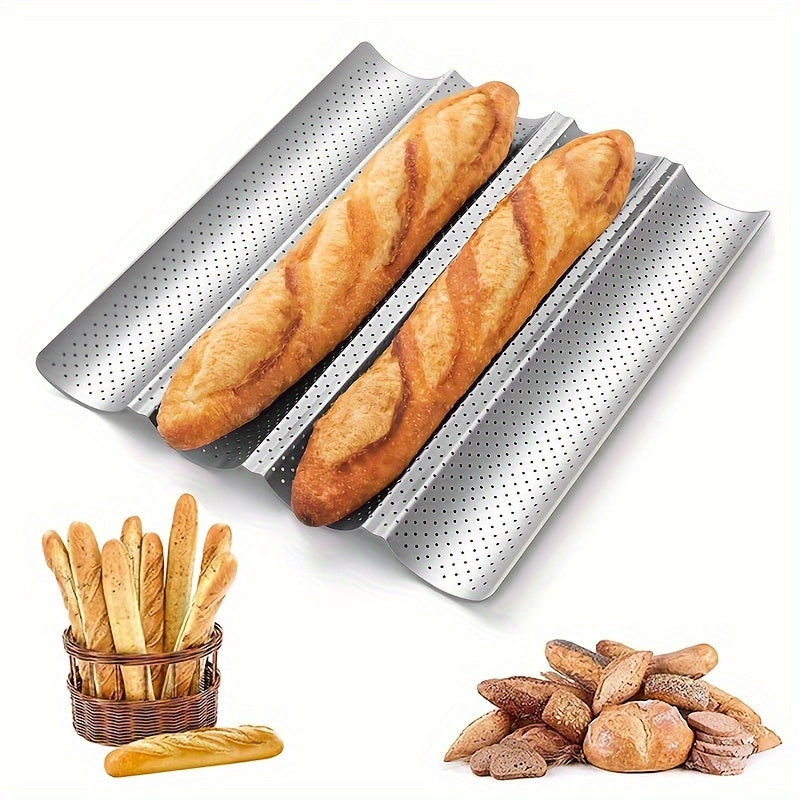 Non-Stick Perforated Baguette Baking Trays Set of 4 with Rounded Corners