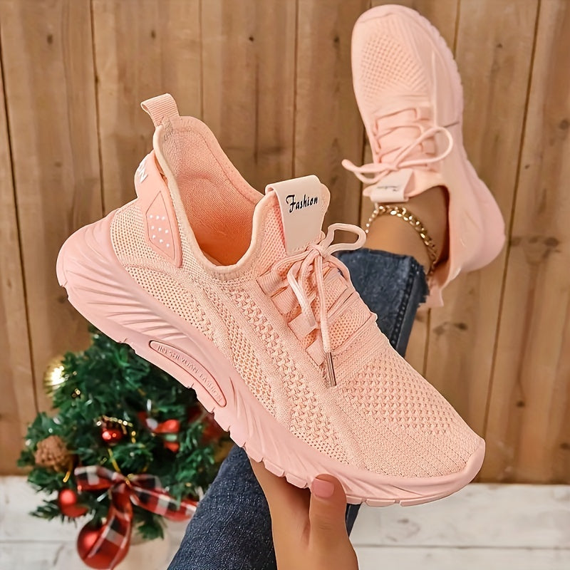 Women's Lightweight Knit Sneakers with Breathable Mesh White Low-Top