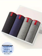 Men's Cotton Boxer Briefs 4-Pack Striped Breathable Soft Stretchy Shortie Underwear