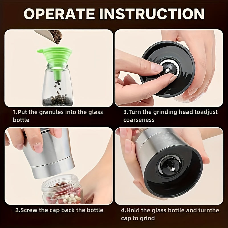 Stainless Steel Manual Salt and Pepper Grinders Set for Camping Hiking BBQ Kitchen
