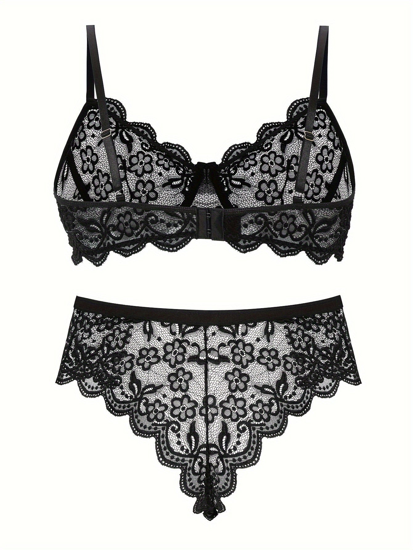 Комплект кружевного белья больших размеров с цветочным узором, полупрозрачный бюстгальтер и трусики