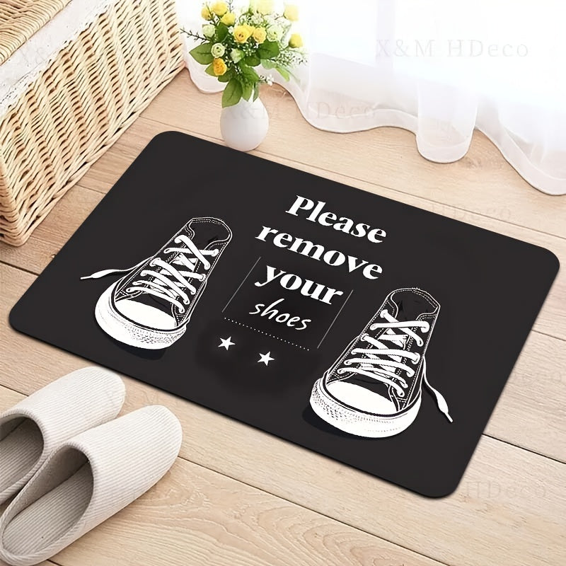 Polyester Doormat Set with Please Remove Your Shoes Design Non-Slip Machine Washable Indoor Home Decor