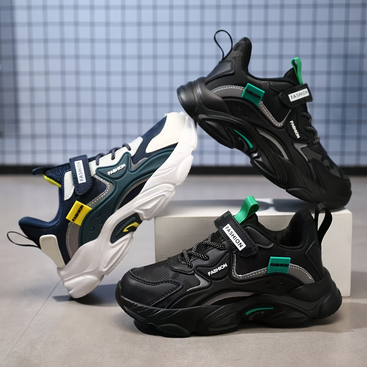 Boys Athletic Sneakers Waterproof Breathable Mesh Casual Sports Shoes Black Teal