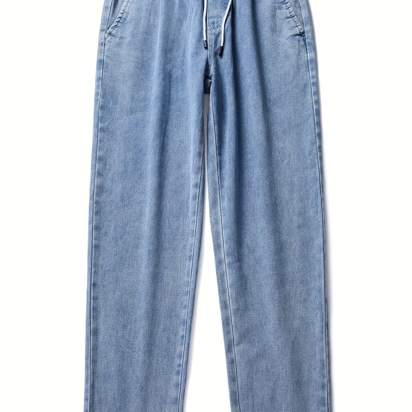 Men's Washed Denim Trousers with Pockets and Drawstring Waist for Outdoor Activities