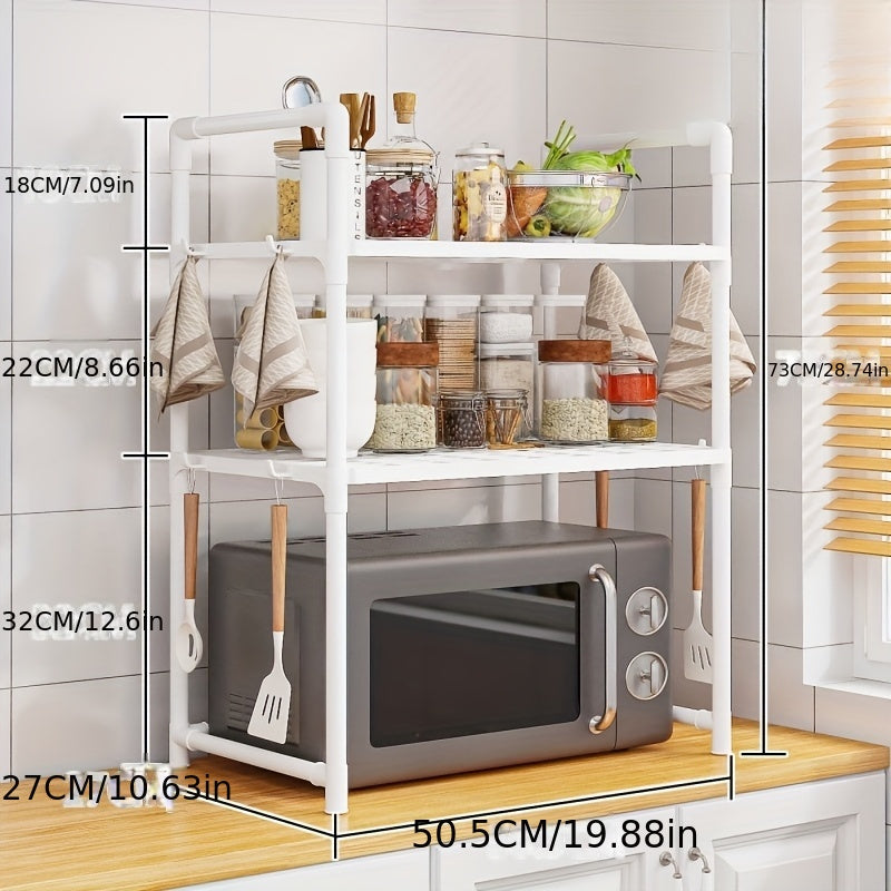 Square TPU Kitchen Organizer Rack with Hooks for Microwave Oven Spice Toaster Storage