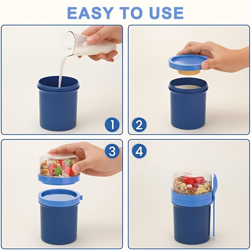 Set of 2 Double-Layer Yogurt and Salad Cups with Fork Lids for Travel and Parties