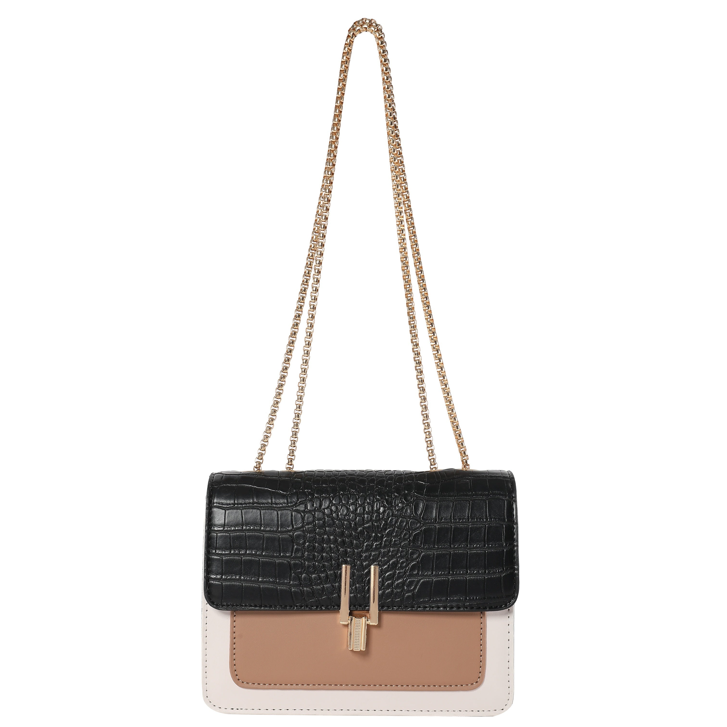 Faux Leather Crossbody Bag for Women with Chain Decor and Adjustable Strap