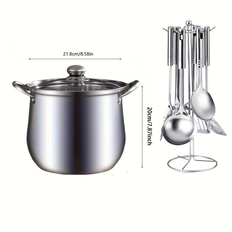 Stainless Steel Soup Pot Set for Camping and Kitchen with 7 Utensils